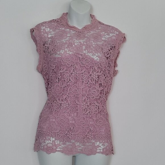 Nanette Lepore Embroid Lilac Floral Lace Top Large - Picture 1 of 3
